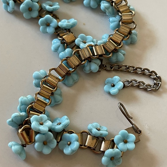 17” Glass Brass Forget-Me-Not Necklace Choker Antique-Barbie Margot Robbie - Picture 4 of 4